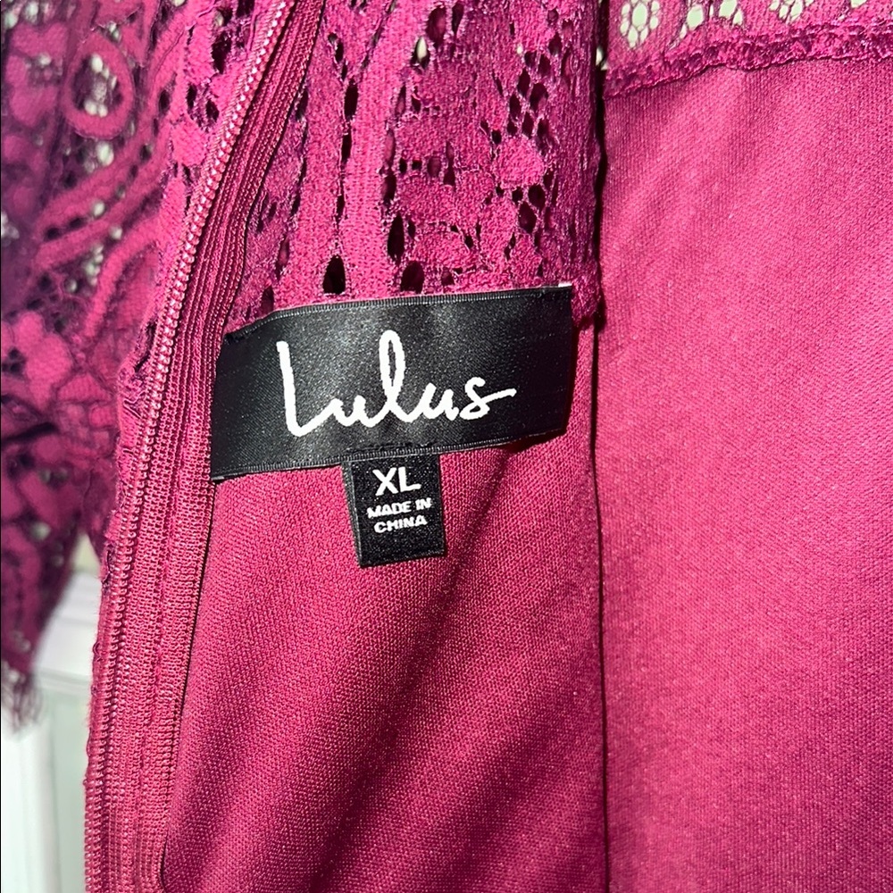 Lulu’s Remarkable Burgundy Sheer Lace Short Sleeve Mini Dress - Picture 8 of 8
